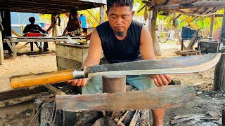 KNIFE MAKING  FORGING A POWERFUL LONGEST MACHETE FROM THE CHAINSAW [upl. by Naro]