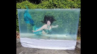 Plus Size Mermaids Swim in Tank Circus Siren Pod Tank Rental Review [upl. by Eyahsal107]