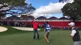 US Fan Challenged by Rory McIlroy Henrik Stenson Justin Rose and Andy Sullivan  2016 Ryder Cup [upl. by Stout935]