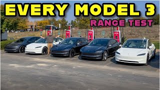 Tesla Model 3 Mega Highway Range Test Every Highland Refresh Variant Driven From 100 Full To Dead [upl. by Notnilk]