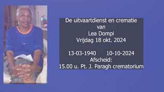 De uitvaartdienst en crematie van Lea Dompi Vrijdag 18 okt 2024 [upl. by Rici]