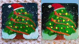 christmas 🎄 tree acrylic painting 🥰 christmas day 🤩🌲 diy shortsfeed craft [upl. by Aivin]