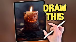 PROCREATE Halloween pumpkin Candle DRAWING Tutorial in EASY steps [upl. by Hurst]