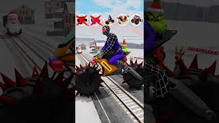 Big amp Small Santa Claus train VS long big amp small cars and characters on moto with studded wheels [upl. by Lasser7]