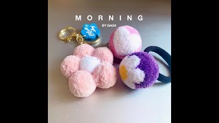 Super easy pom pom flower keychain craft diy for beginners [upl. by Odrarebe]