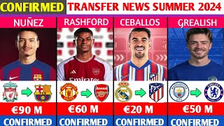 LATEST CONFIRMED TRANSFERS AND RUMOURS SUMMER 2024😳🔥ftRashfordNunezGrealishPartey [upl. by Hedwiga]