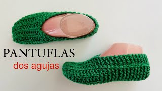 COMO TEJER PANTUFLAS A DOS AGUJAS paso a paso [upl. by Aerdnaz]