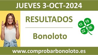 Resultado del sorteo Bonoloto del jueves 3 de octubre de 2024 [upl. by Clary]