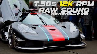 Gordon Murray T50s 12k RPM Race Exhaust Raw Sound Sound Hillclimb Flames and Revs [upl. by Naira803]