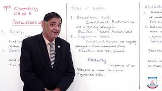 Class 9  Chemistry  Chapter 5  Lecture 7  Properties of Solids  Allied Schools [upl. by Acined204]