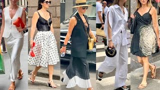 ITALIAN SUMMER 2024 OUTFIT IDEAS 🇮🇹MILAN STREET FASHION BLACK amp WHITE OUTFITS IN STYLE vanityfair [upl. by Ludwog940]