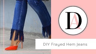 Easy DIY Frayed Hem Jeans Refashion [upl. by Rramed]