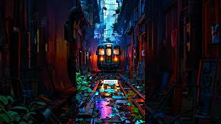 Cyberpunk Train Ruins  AI Nature Travel nature shortsfeed shorts keretaapi train [upl. by Adidnac127]