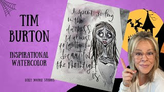 Tim Burton Corpse Bride Inspired Watercolor Self Portrait  Brush Lettering  Beetlejuice Inspo Art [upl. by Ybreh]