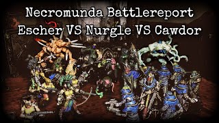 Cawdor VS Escher VS Nurgle  Triple Threat  Battle for the Toilet Paper  Necromunda Battlereport [upl. by Ancell]