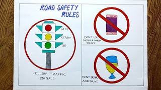 Road safety drawingEasy way to draw road safety rulesTraffic signals drawing [upl. by Whetstone613]