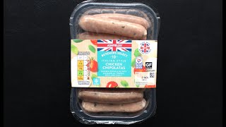 Ashfields CHICKEN CHIPOLATAS ITALIAN STYLE  £219  Aldi  340g  Chicken Sausage Review [upl. by Enicar]