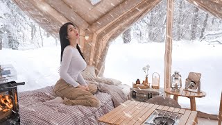 ❄ SNOW CAMPING IN THE STORM WITH NEW AIR TENT ㅣCAMP ASMR [upl. by Ailecara]