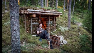 Building My BEST DUGOUT EVER  ALONE into Wild Forest  Bushcraft Moss PILLOW  Badger Came  4K [upl. by Nylareg]