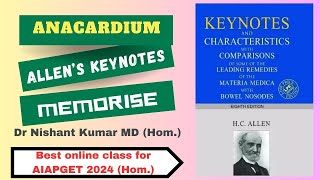 Memorise Anacardium l Allens key note l Homoeopathy l Aiapget l aiapget bhms aiapget2024 [upl. by Noyrb589]