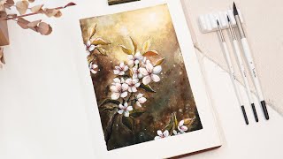 🌸 Glowy Cherry Blossom Branch with Gouache Paints  Paint With Me [upl. by Stillmann81]