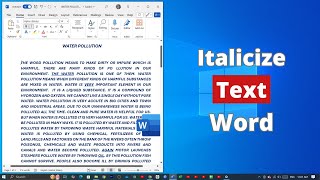 How to Italicize Text on Microsoft Word [upl. by Thekla]