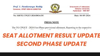 CPGET 2024 SEAT ALLOTMENT RESULT UPDATE OFFICAL DATES FOR SECOND PHASE 2024 PG ADMISSION [upl. by Nivle347]