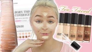 TOO FACED BORN THIS WAY CONCEALER SUPER COVERAGE REVIEW DEMO SWATCHES  WEAR TEST  MCDREW [upl. by Aikram]